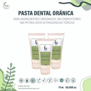 Pasta Dental Orgánica - Sin Flúor - Sabor Menta
