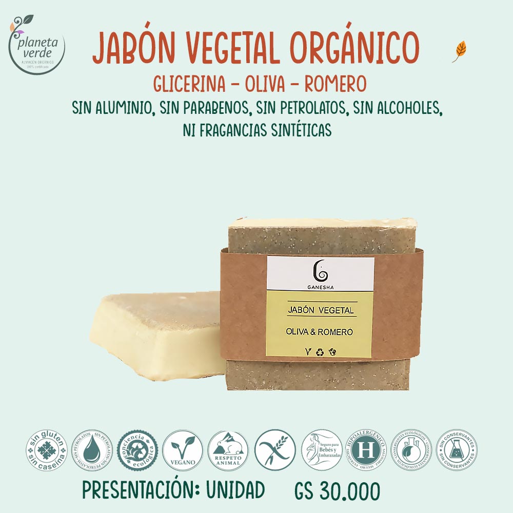 Jabón Vegetal Orgánico Romero y Oliva
