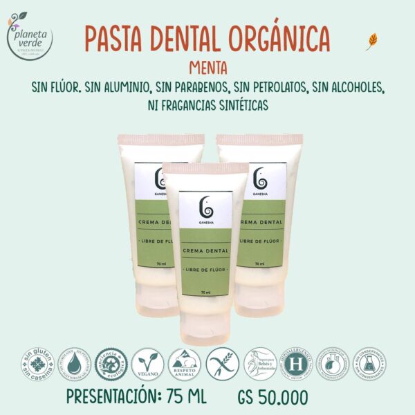 Pasta Dental Orgánica - Sin Flúor - Sabor Menta