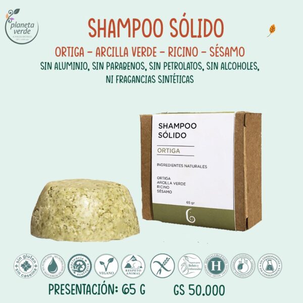Shampo Sólido Orgánico - Ortiga - Arcilla Verde - Ricino - sésamo