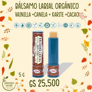 Bálsamo Labial Orgánico de Vainilla, Canela, Karité y Cacao