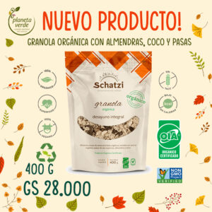 Granola Orgánica de Avena, Almendras, Coco y Pasas