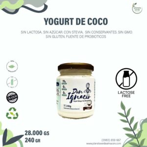 Yogurt de Coco. Sin lactosa y Sin azúcar