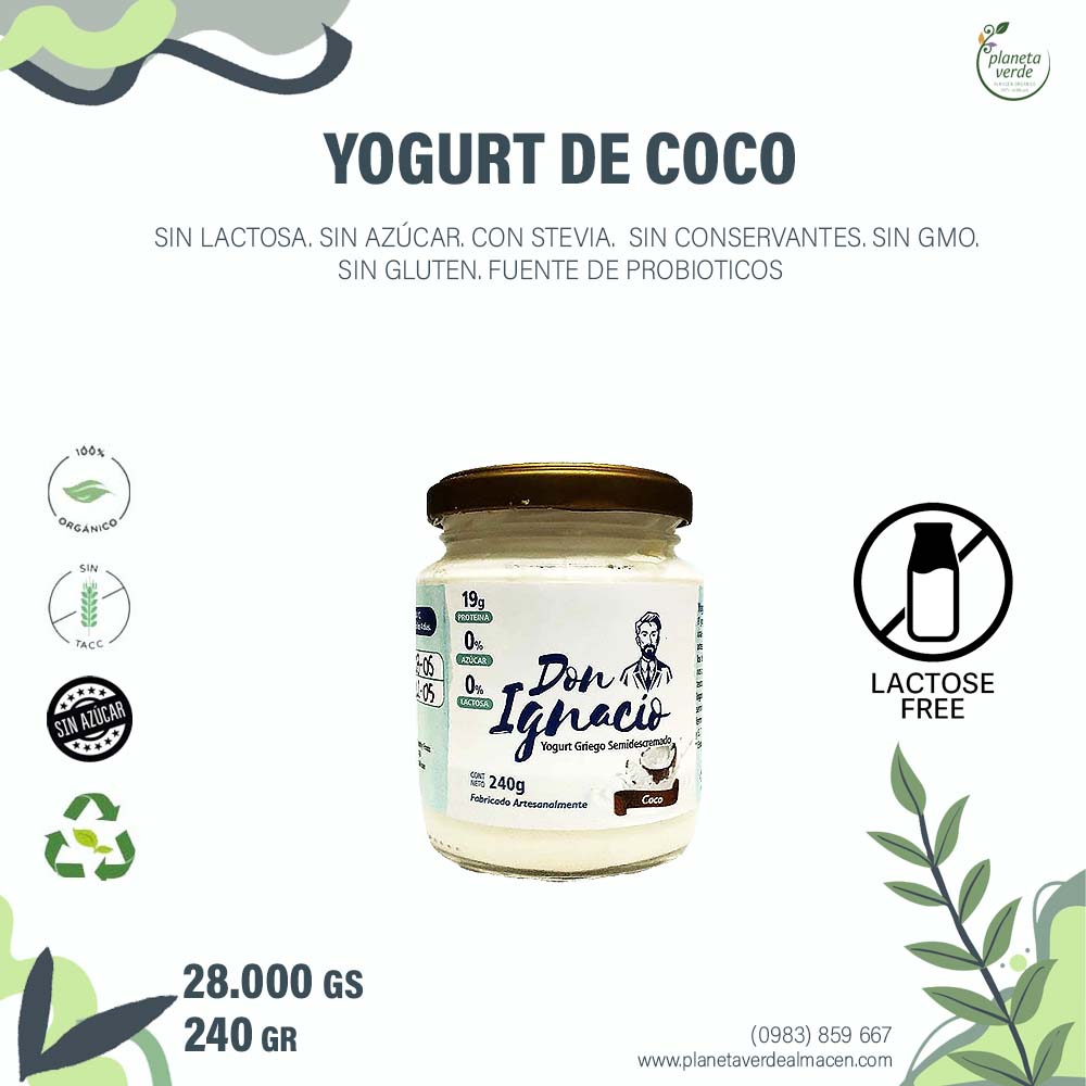 Yogurt de Coco. Sin lactosa y Sin azúcar