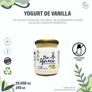 Yogurt de Vainialla. Sin Lactosa. Sin azúcar