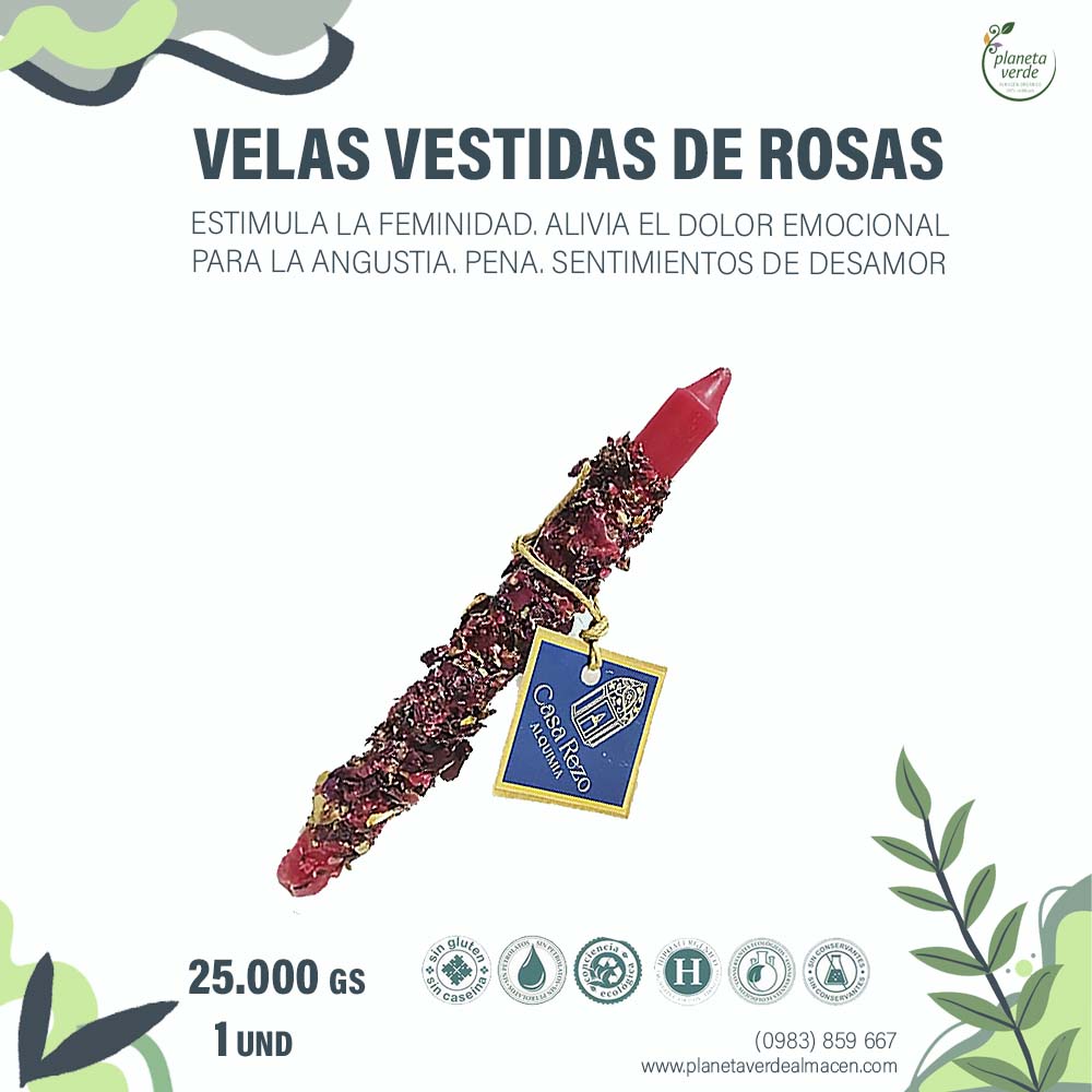 Velas Largas Vestidas de Rosas