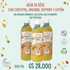 Agua de Kéfir con Cúrcuma, Jengibre, Romero y Limón