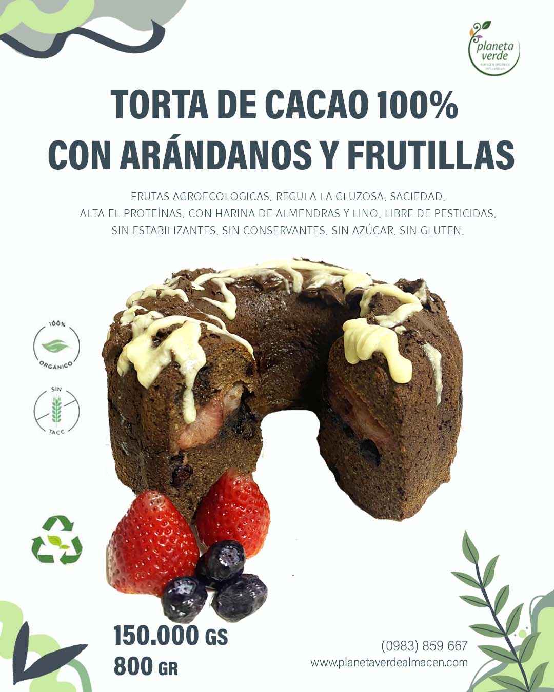 Torta de Cacao 100% Rellena de Arándanos y Frutillas