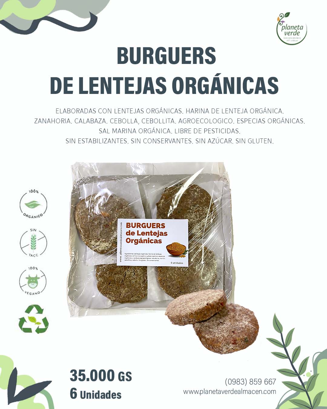 Hamburguesas de Lentejas Orgánicas