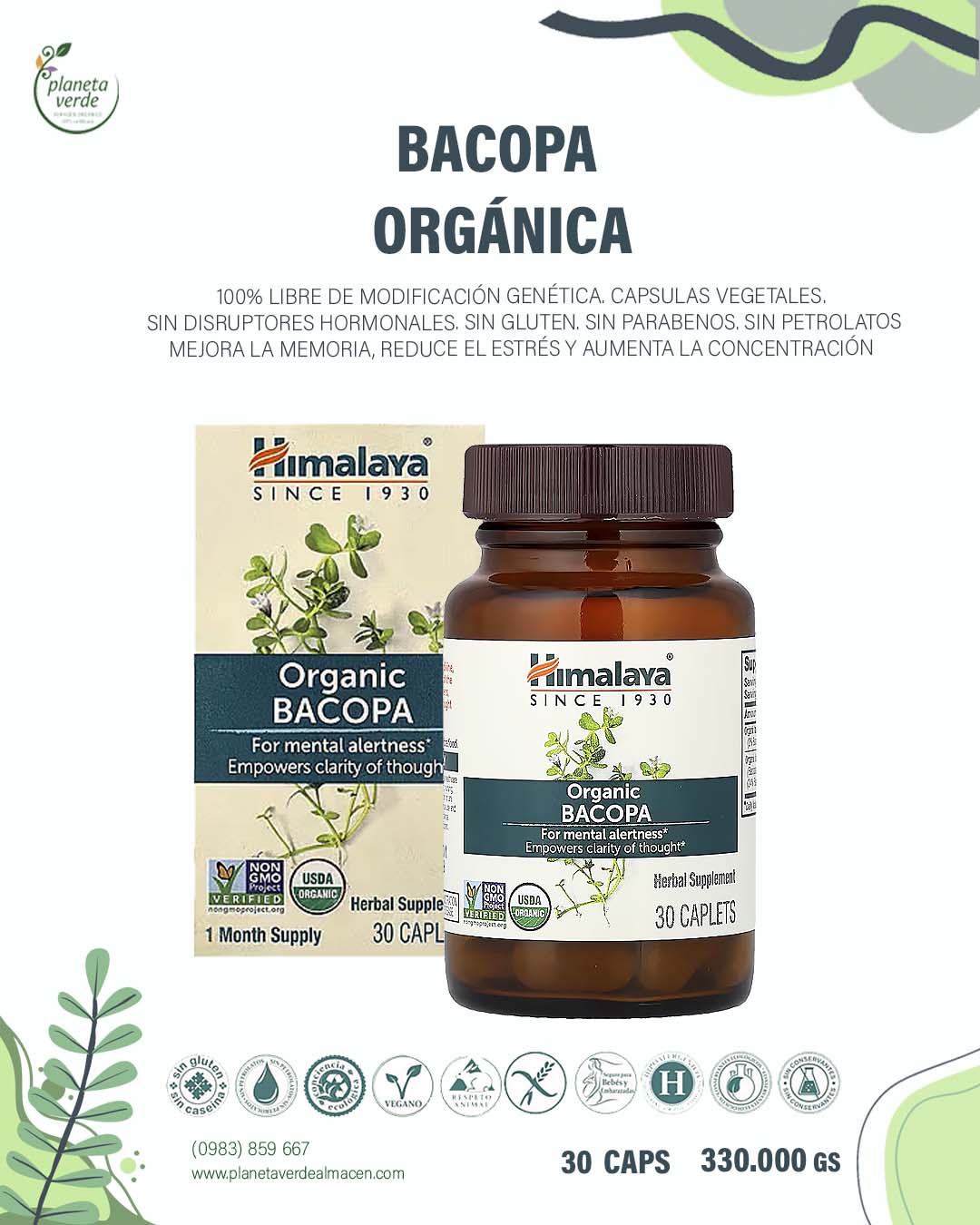 Bacopa Orgánica. x 30 Caps