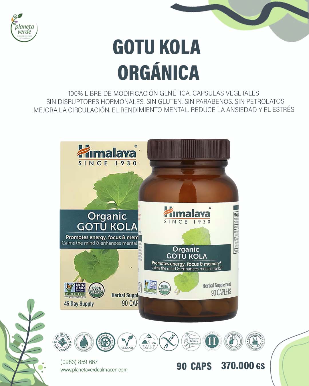Gotu Kola Orgánica. Caps 90