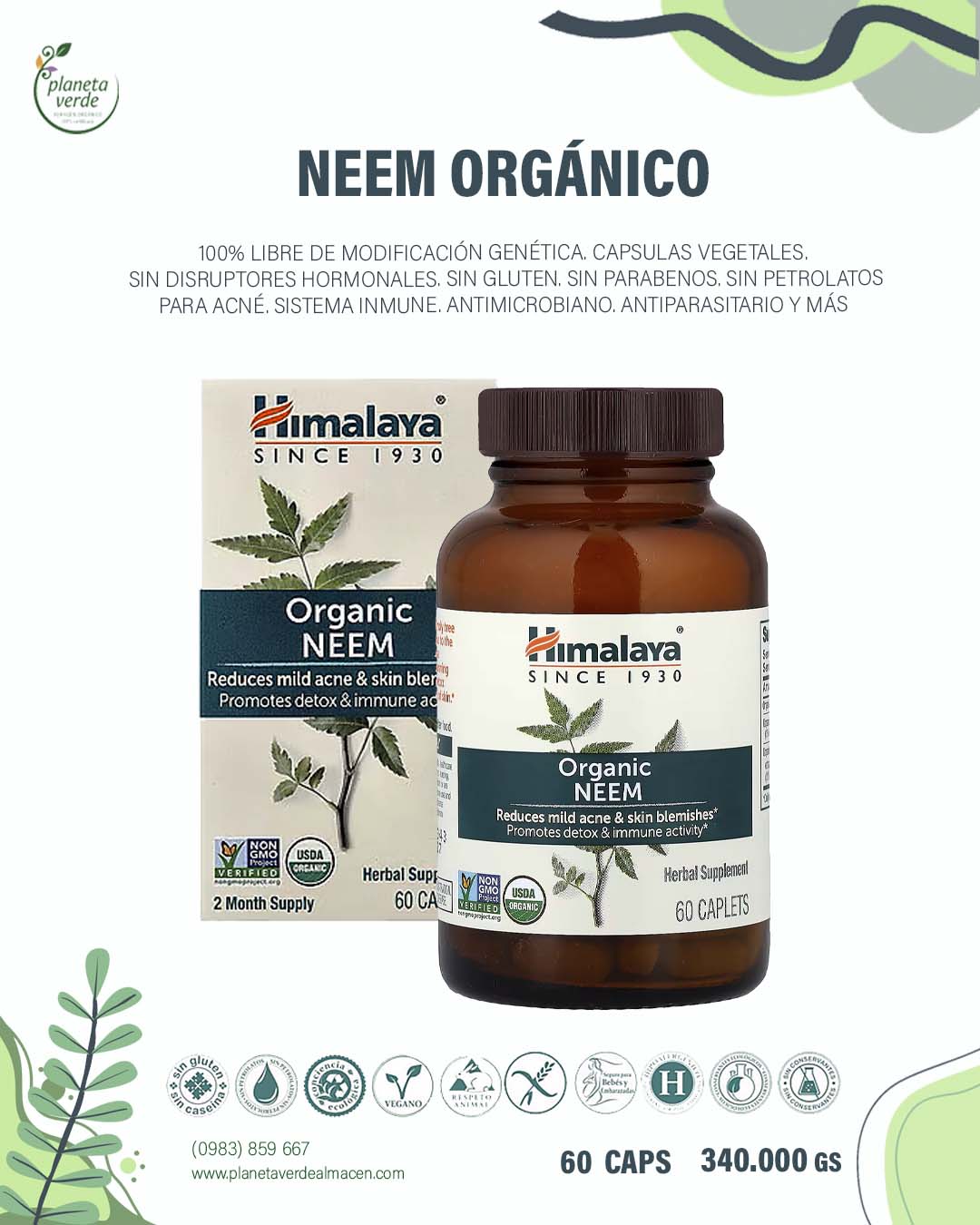 Neem Orgánico. x 60 Caps