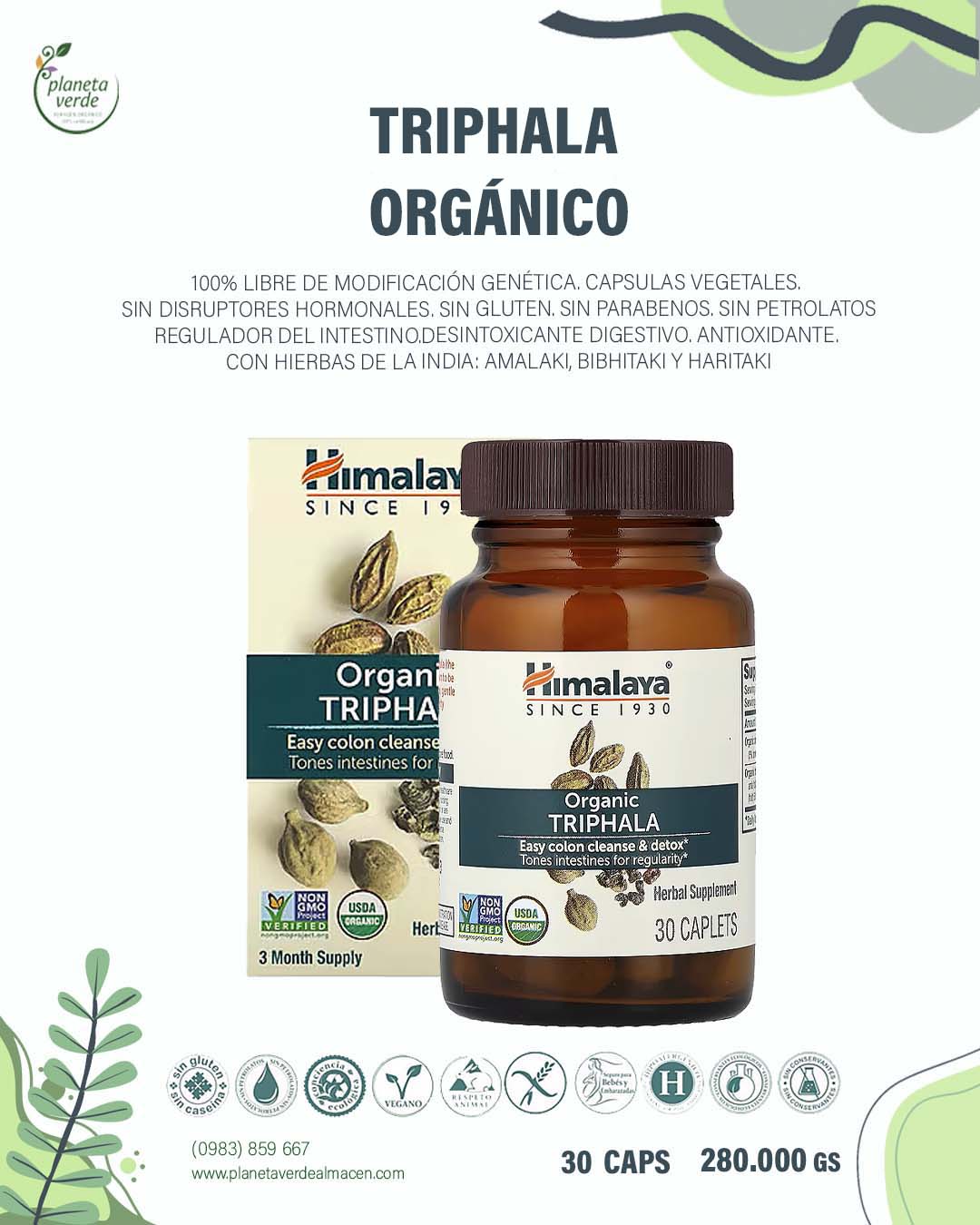 Triphala Orgánico. Caps x 90