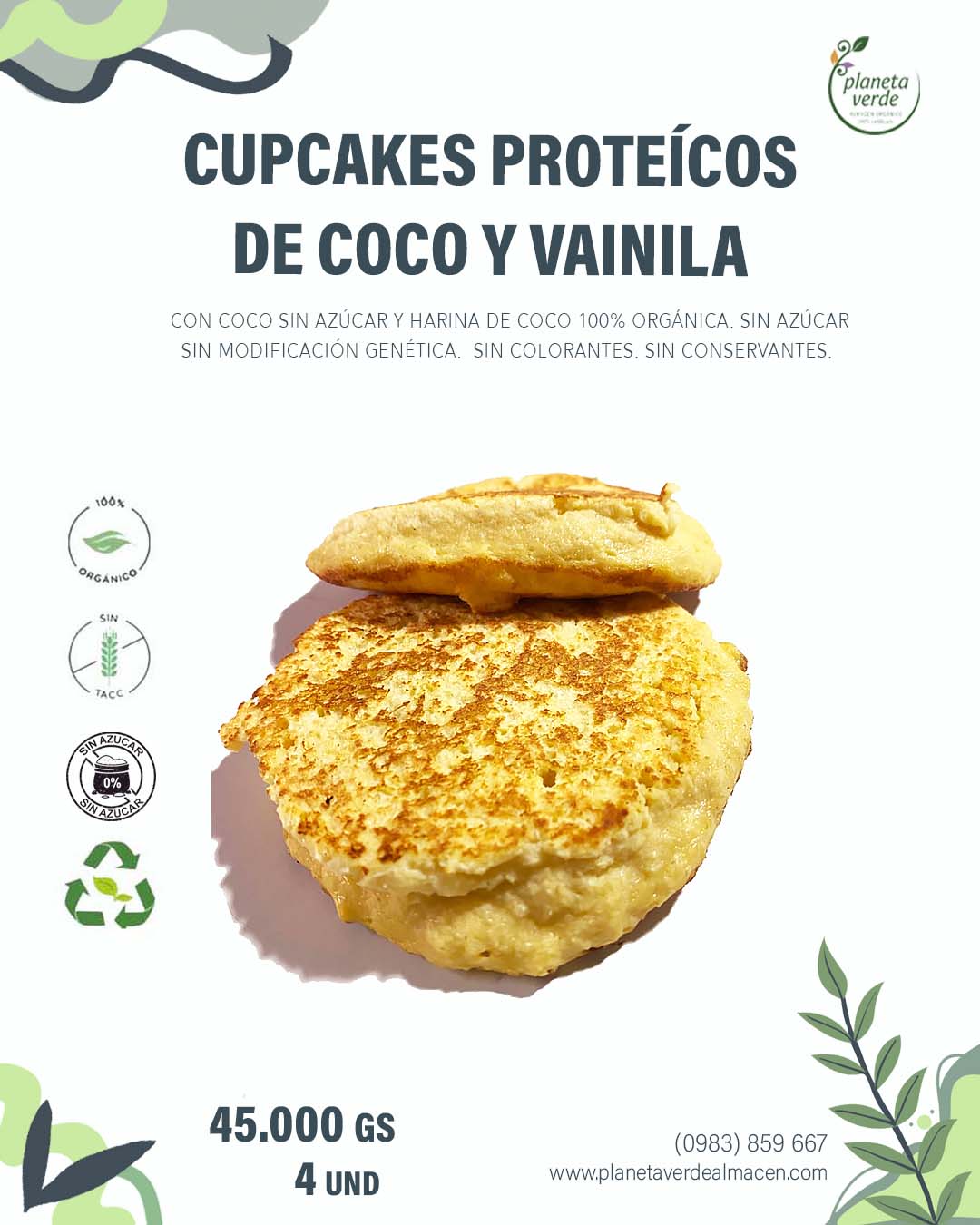 Cupcakes Proteicos de Coco y Vainilla Orgánico