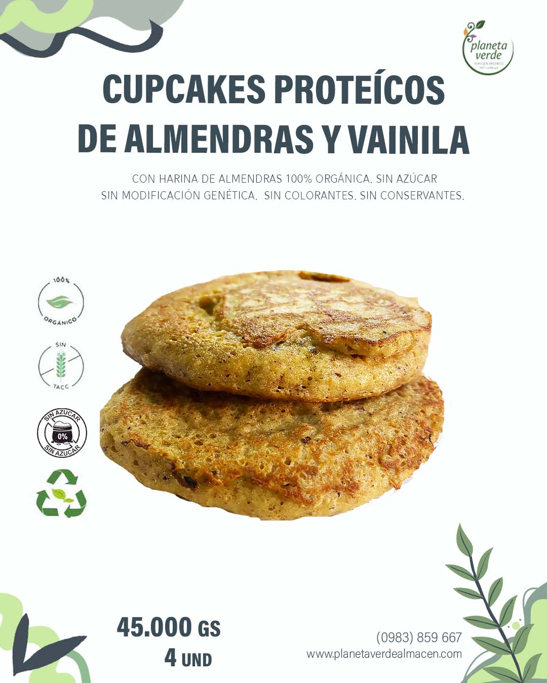 Cupcakes Proteicos de Almendras y Vainilla Orgánico