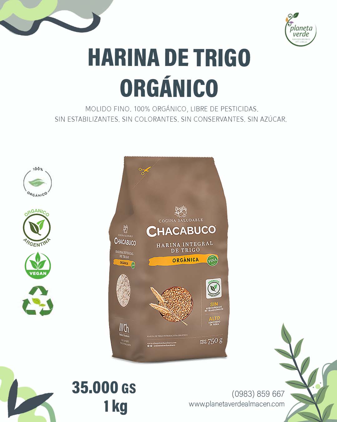 Harina Integral de Trigo Orgánico. Molido fino